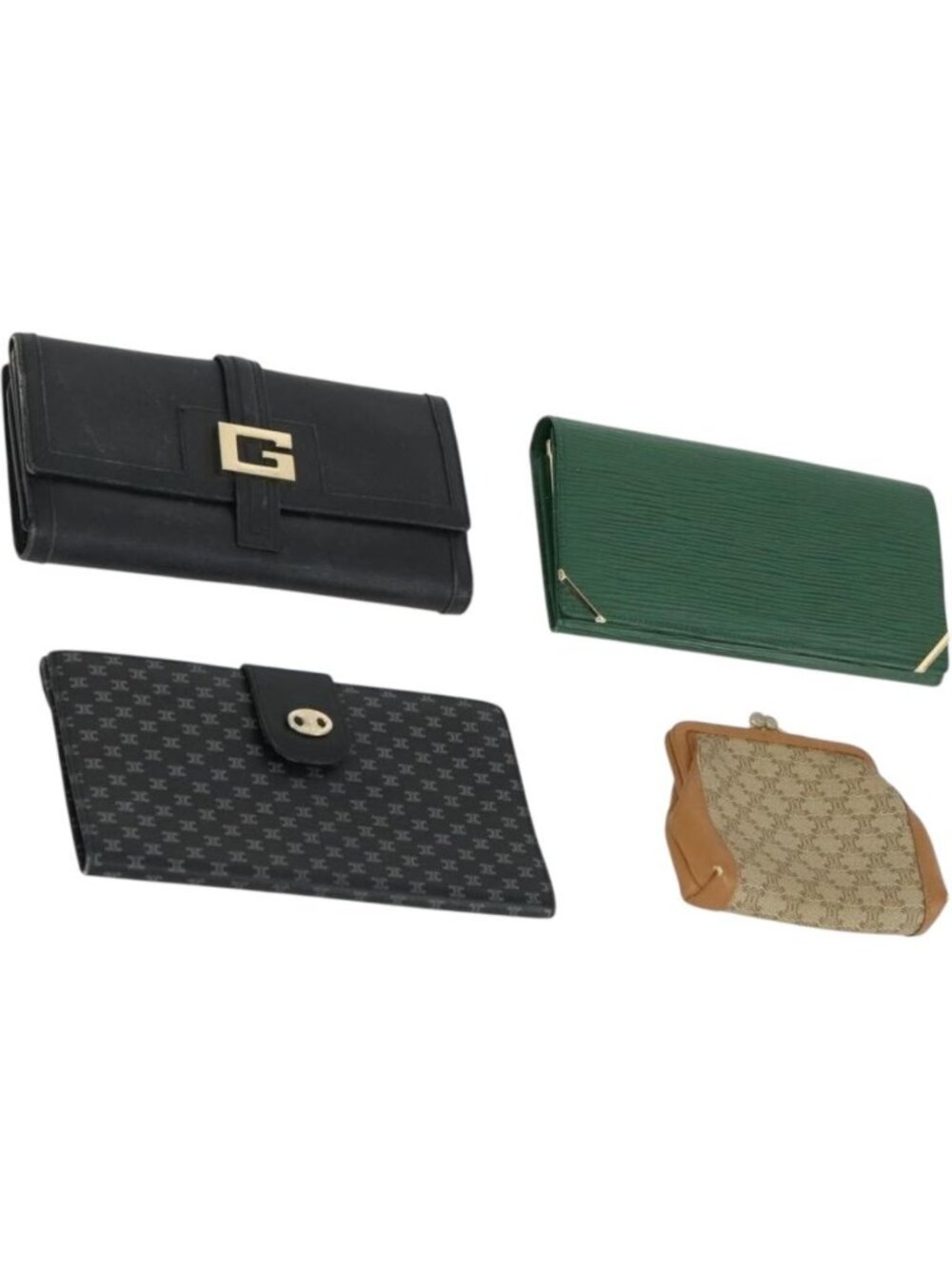 VALENTINO Celine Gucci Wallet Leather 4 Set Beige Black Green